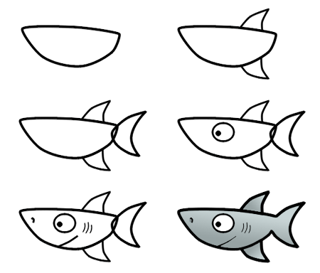 imparare a disegnare squalo how-to-draw-funny-cartoons.com