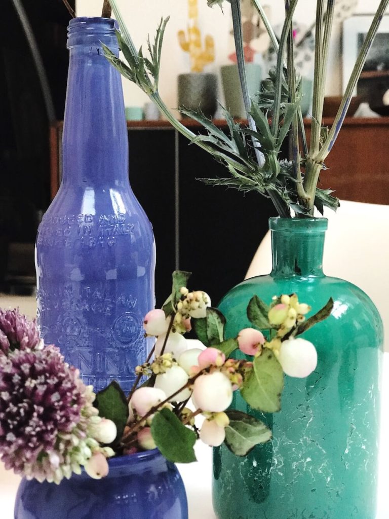 Vasi Decorativi In Vetro A Bottiglia - Set 3 Pezzi Verdi Per Interni Ed Esterni - Foto 2